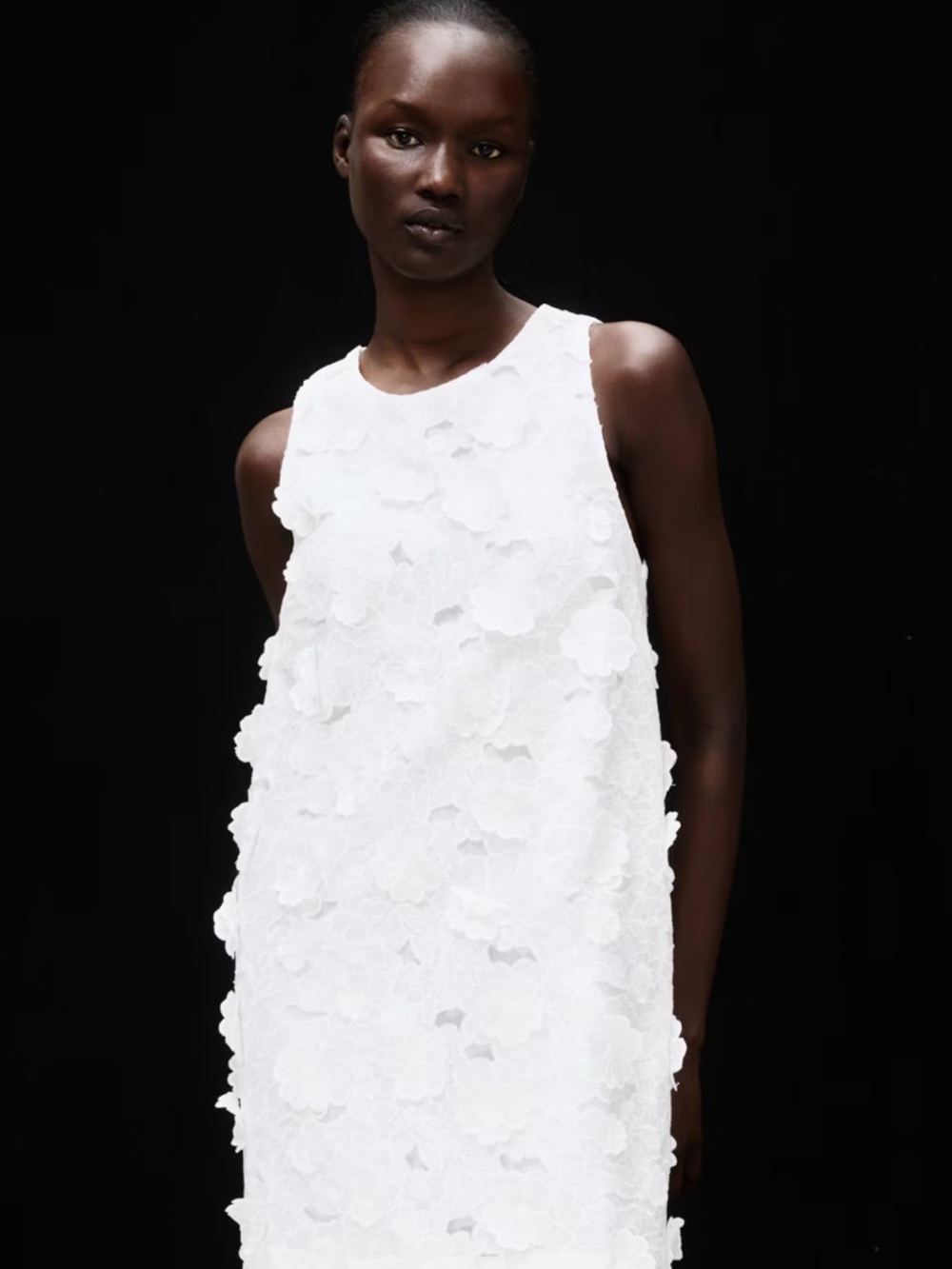 H&M White Floral Appliqué Mini Dress